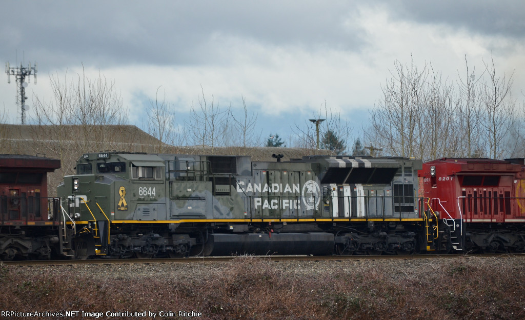 CP 6644, 8201 and 8637 E/B approaching the PoCo Intermodal Yard with a unit autorack train.